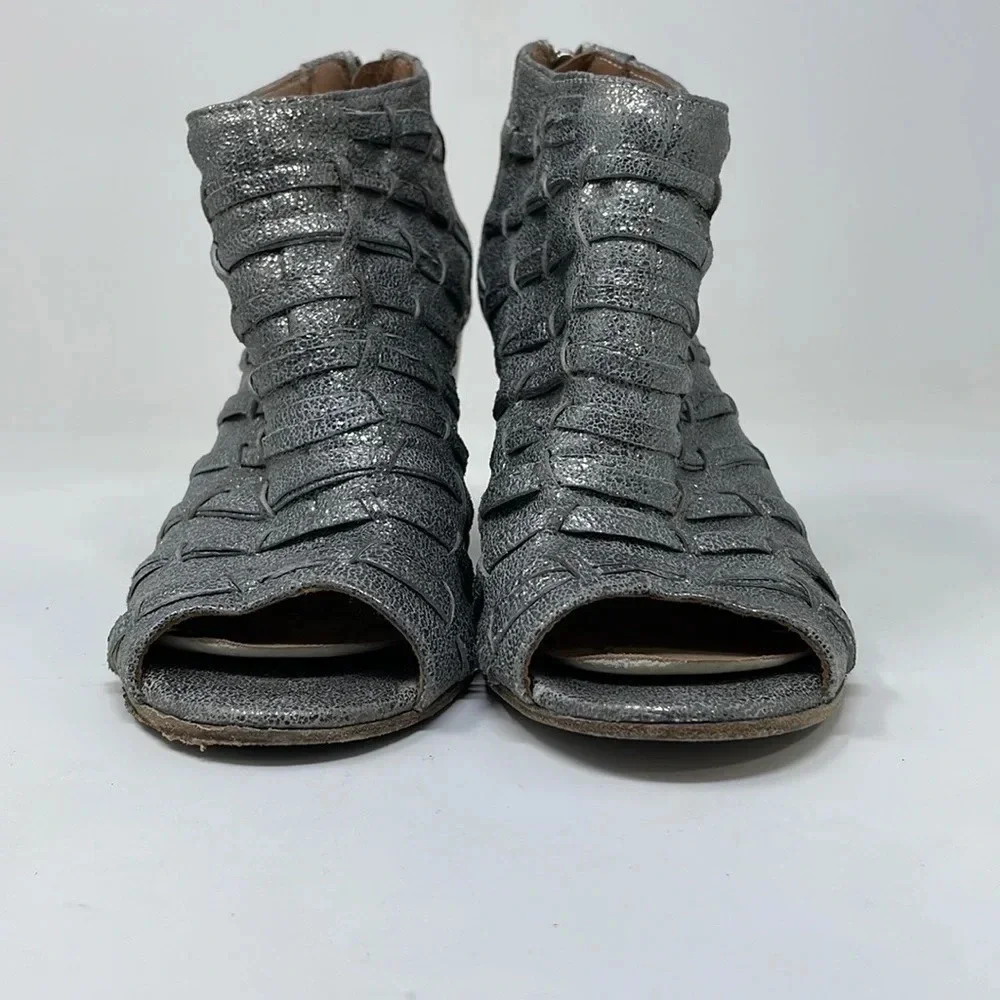 RON WHITE Sandals Silver Metal Ankle Strap Italy Size 38